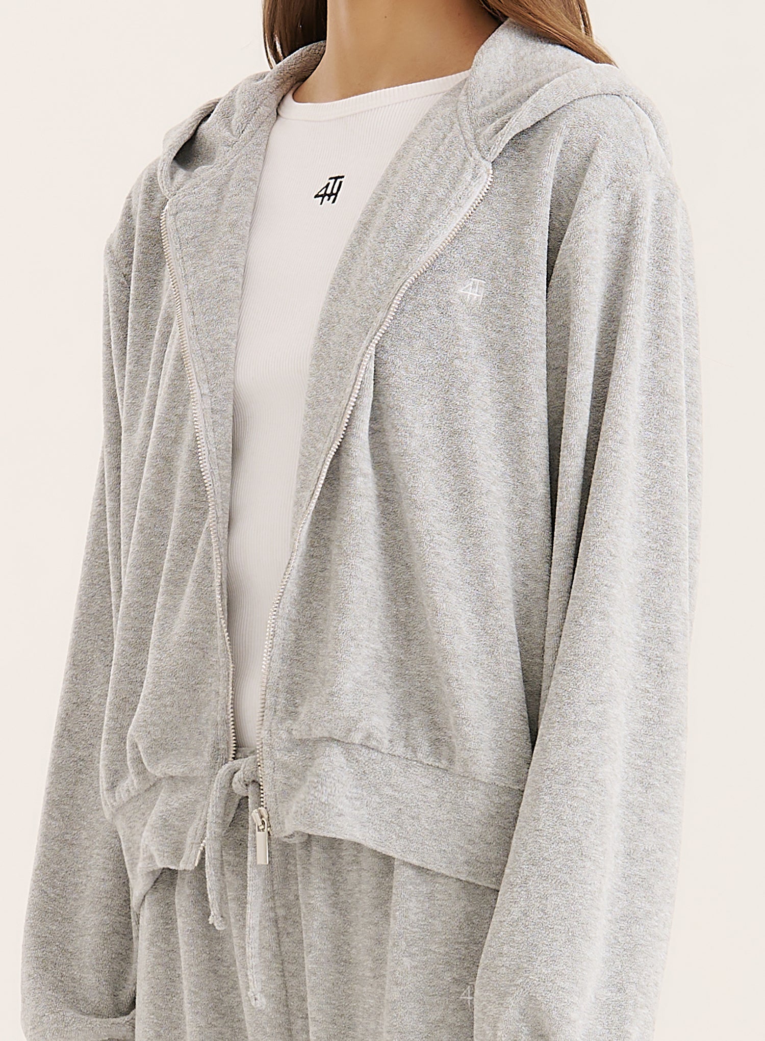 Grey Towelling Zip Hoodie